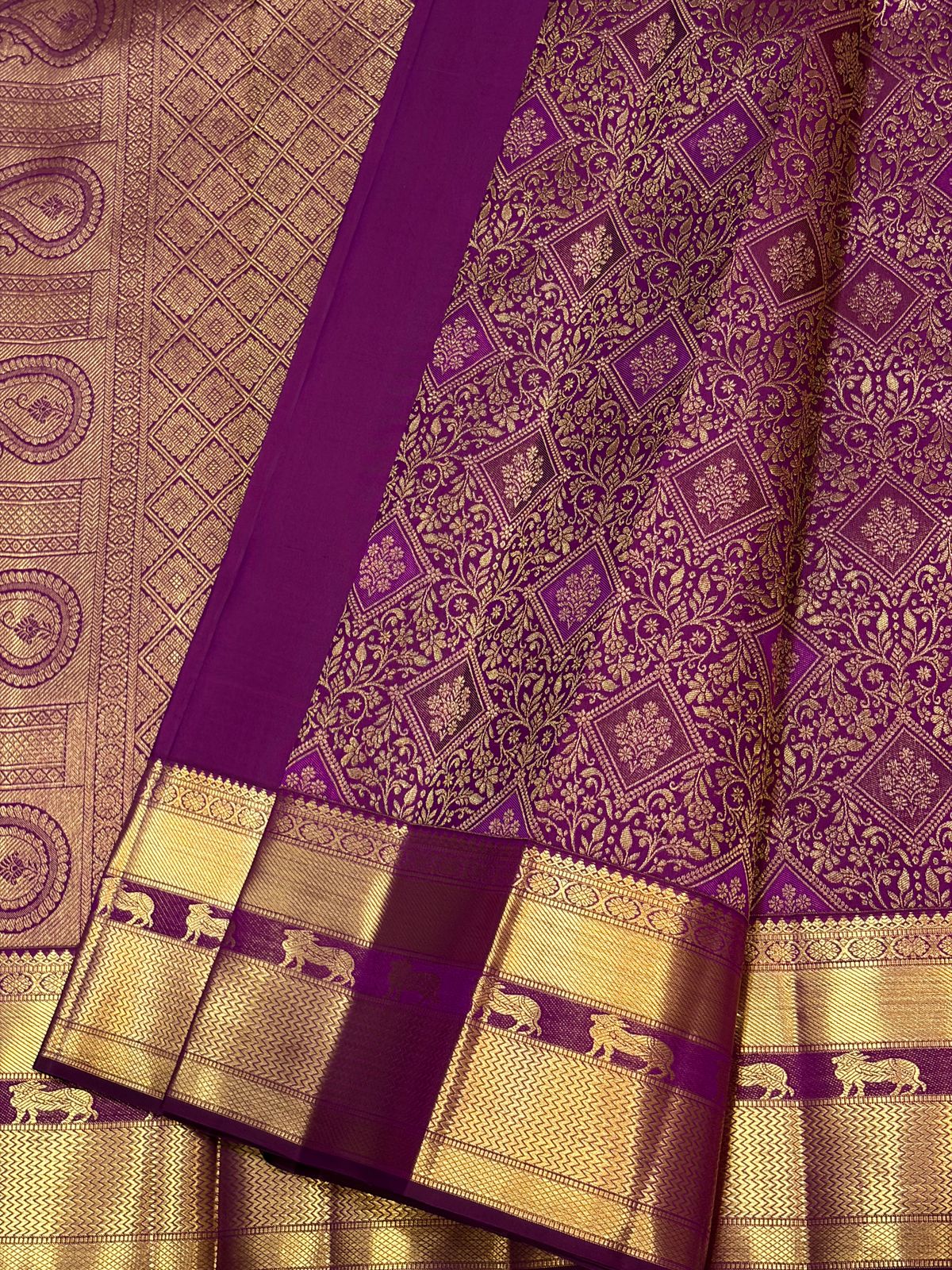 Royal Purple Floral Brocade Kanchipuram Bridal Silk Saree